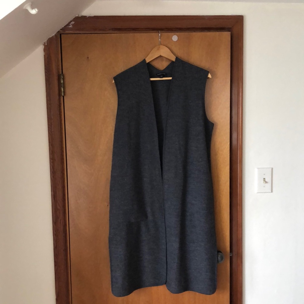 Eileen Fisher long cardigan.  Grey.  Medium.  100% merino